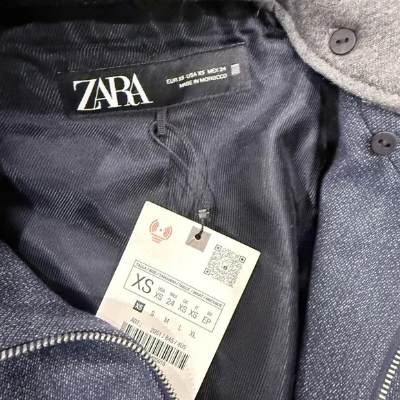Zara Dark Blue Jacket with gray hood NWT - Picture 2 of 3